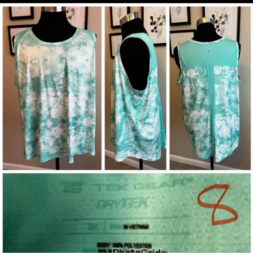 Tek Gear White and Green Sleeveless Relaxed Tank Top